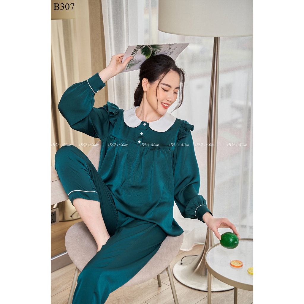 Bộ bầu và sau sinh chất lụa cao cấp quần có chun chỉnh áo có khóa bé ti vai bèo B307/B425 B2 MUM