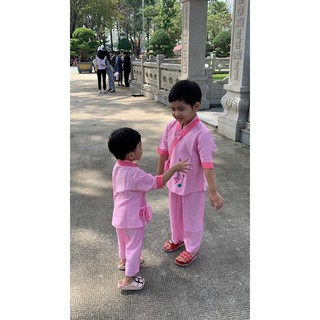 Nhật Nơ 3Nút Bé Gái Vải Tơ Lụa Mát # Đồ Bộ Bé Đi Chùa