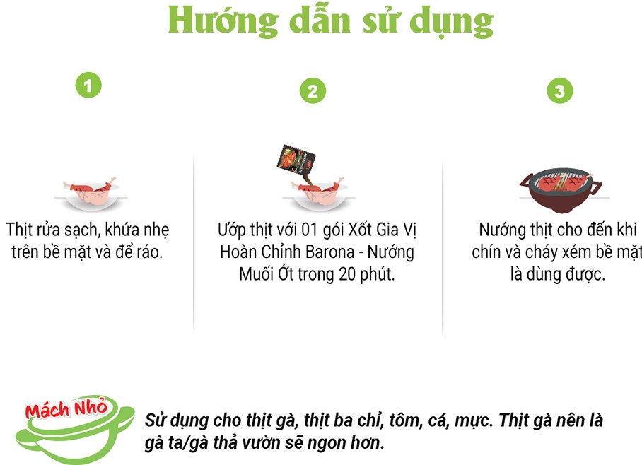 Mô tả Combo 3 Gói Gia Vị Nướng Muối Ớt Barona 80g ướp ngon chuẩn vị không cần nêm nếm - 4