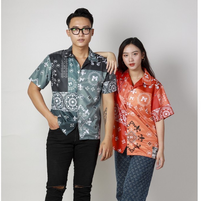 Ảnh Áo Sơ Mi nam nữ Hoạ Tiết Tay Ngắn Cổ Vest Uniex Thời Trang Vải Lụa Local Brand M Studio 3