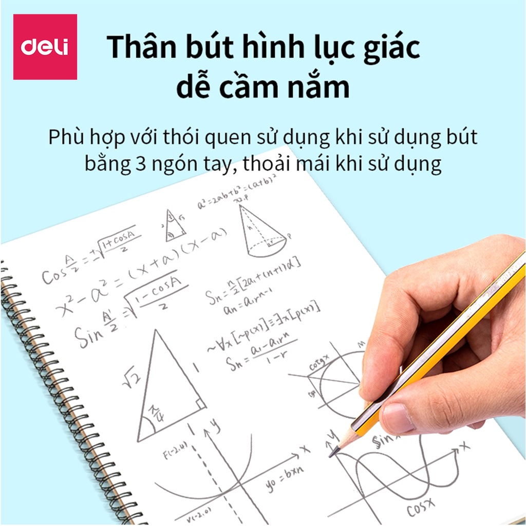 Bút Chì Gỗ HB 2B Có Tẩy Học Sinh Deli - Chì Đen Đậm Vẽ Tranh Tập Viết Làm Bài Kiểm Tra Nhạy Với Máy Chấm Thi Văn Phòng