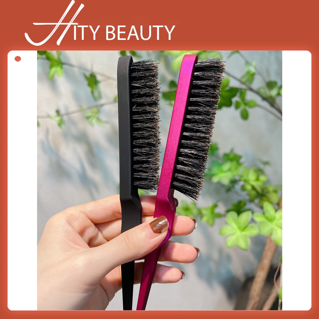 Lược chải mịn mượt lông thật làm bóng mịn bề mặt tóc, dành cho Makeup Tóc chuyên nghiệp Hity Beauty