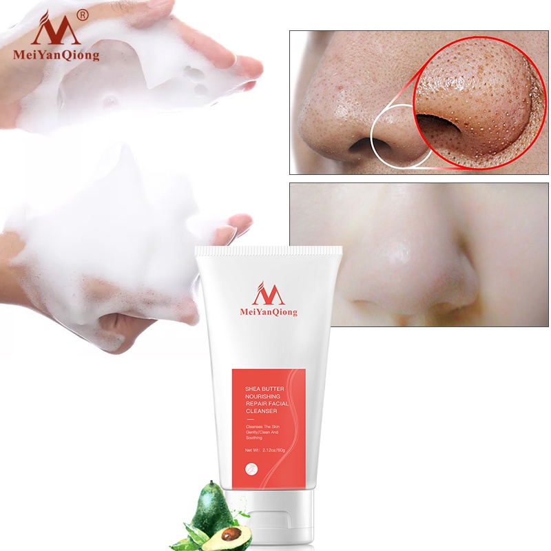 Ảnh MeiYanQiong Sữa rửa mặt chiết xuất từ bơ hạt mỡ se khít lỗ chân lông dưỡng trắng da Kiềm Dầu thảo dược Sáng Cleanser Sâu Kiềm Dầu Cho Da Mụn Deep Cleansing Foam 60g 3