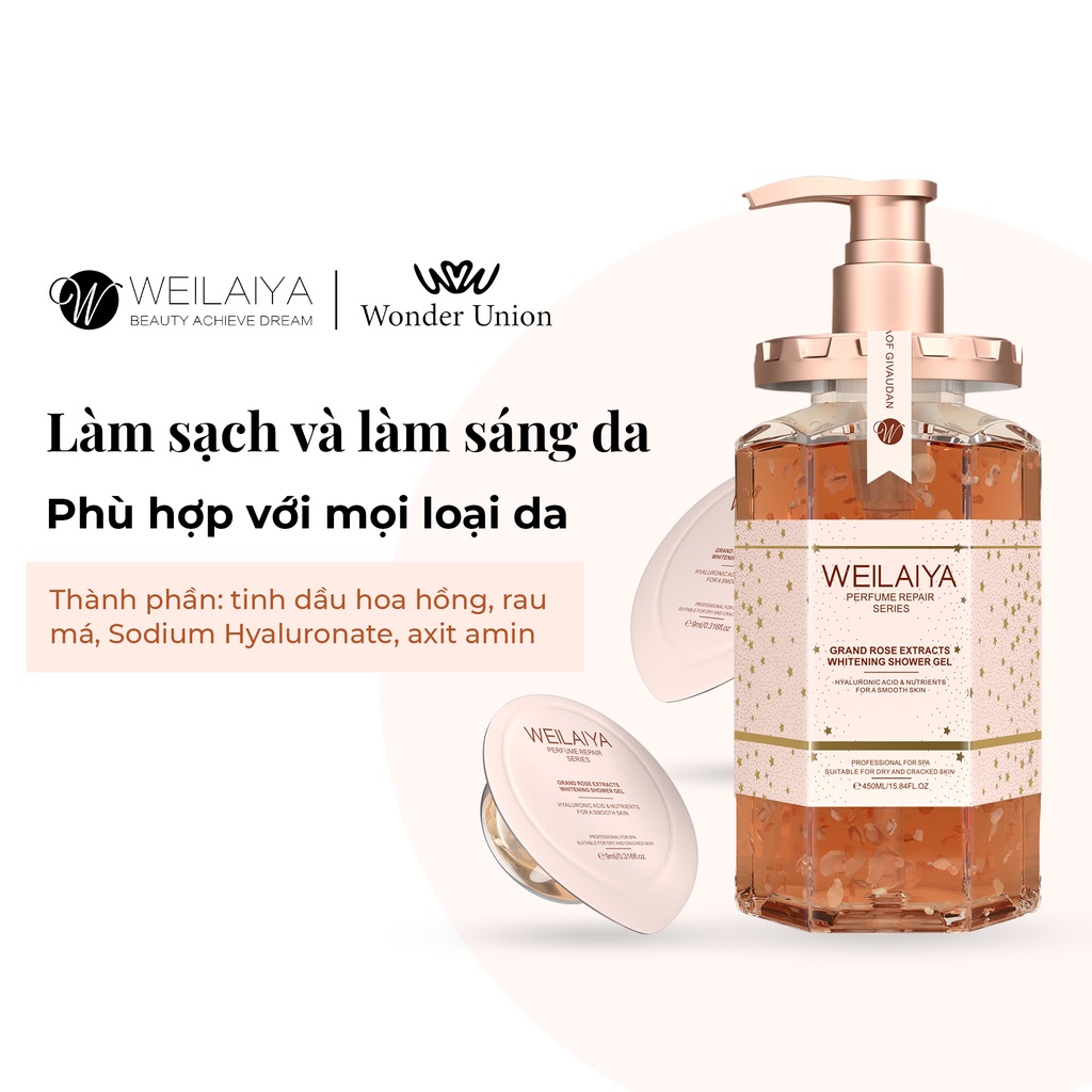 Ảnh Combo 2 chai Sữa tắm trắng da cánh hoa hồng Damask Weilaiya Grand Rose Extracts Whitening Shower Gel 450ml 3