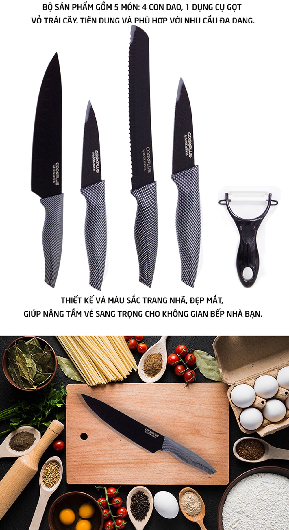 Với bộ dao nhà bếp 5 món Lock&Lock CKK101S5BLK, bạn sẽ sở hữu một bộ dao có thể đáp ứng mọi nhu cầu cắt củng như xay nhuyễn. Được làm bằng thép không gỉ, sự cân bằng và độ bền của sản phẩm là điều đáng kể. Hãy xem hình ảnh liên quan để khám phá độc đáo của sản phẩm này.