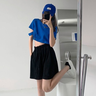 Quần ngắn ống rộng co giãn eo cao màu trơn dành cho nữ – Quần short dáng rộng thường ngày mùa hè vừa vặn 5 "