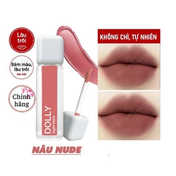 Son kem lì màu nâu nude Dolly super matte, son kem lì không chì bền màu lâu trôi
