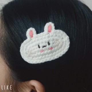 Kẹp tóc thỏ Stella Lou màu trắng đáng yêu 6cm cho nữ và bé gái 6cm |Cặp tóc len |Shop Rô Handmade
