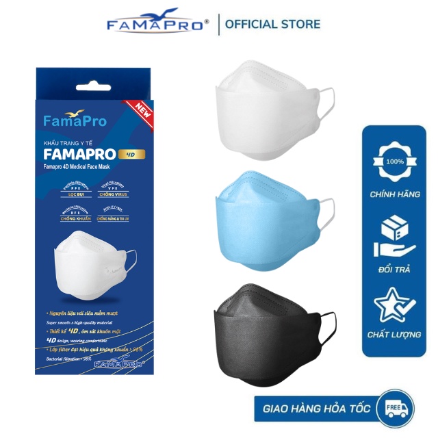 Ảnh Khẩu trang y tế cao cấp kháng khuẩn 3 lớp Famapro 4D hộp 10 cái 2
