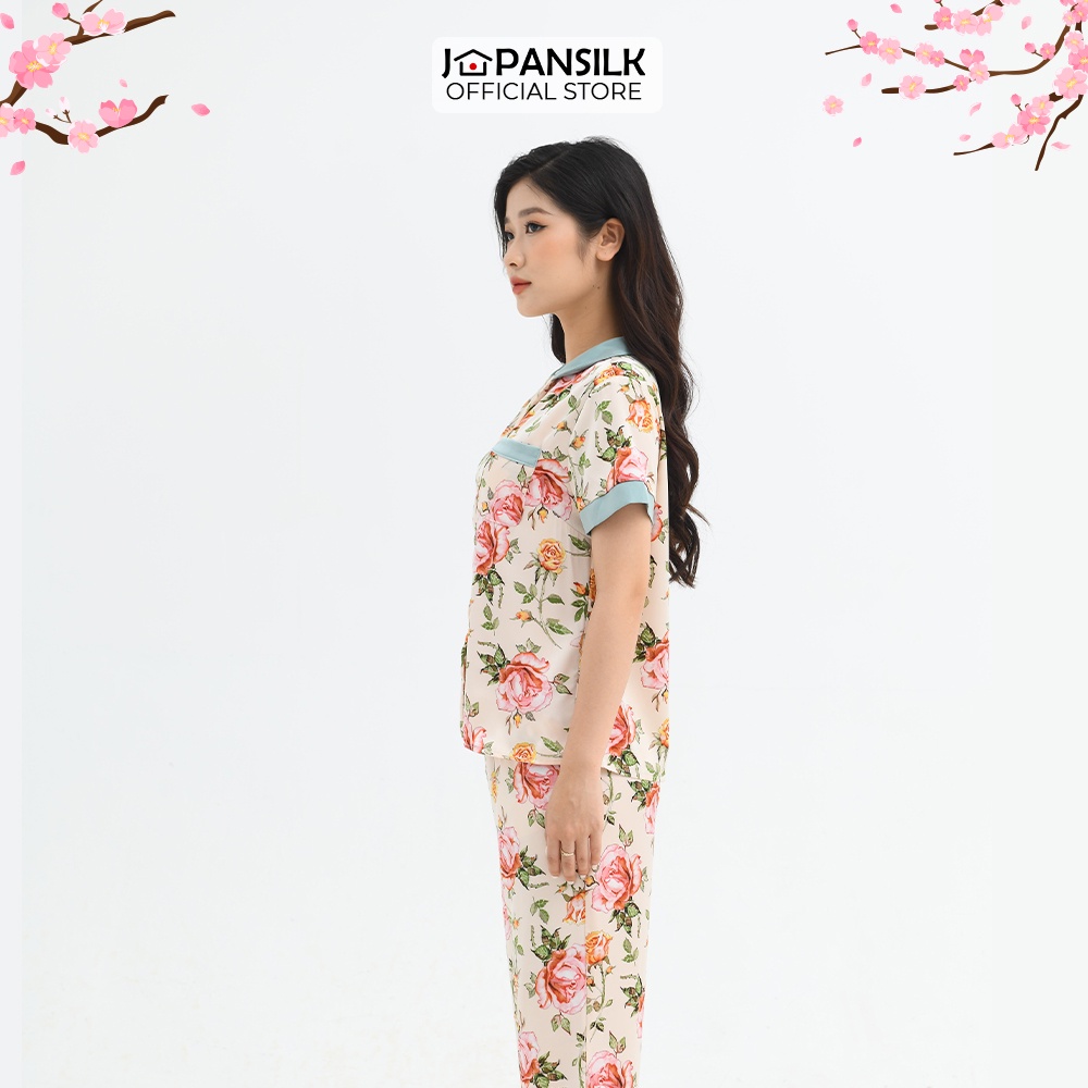 Ảnh Đồ Mặc Nhà Lụa Satin Nhật Cộc Tay JAPAN SILK Họa Tiết Hoa Hồng Sang Trọng 1