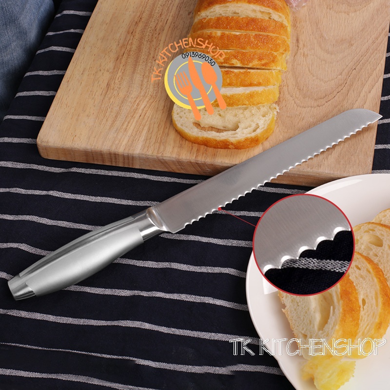 Dao cắt bánh răng cưa cán inox D32cm, Dao răng cưa cắt bánh mì, bánh ...