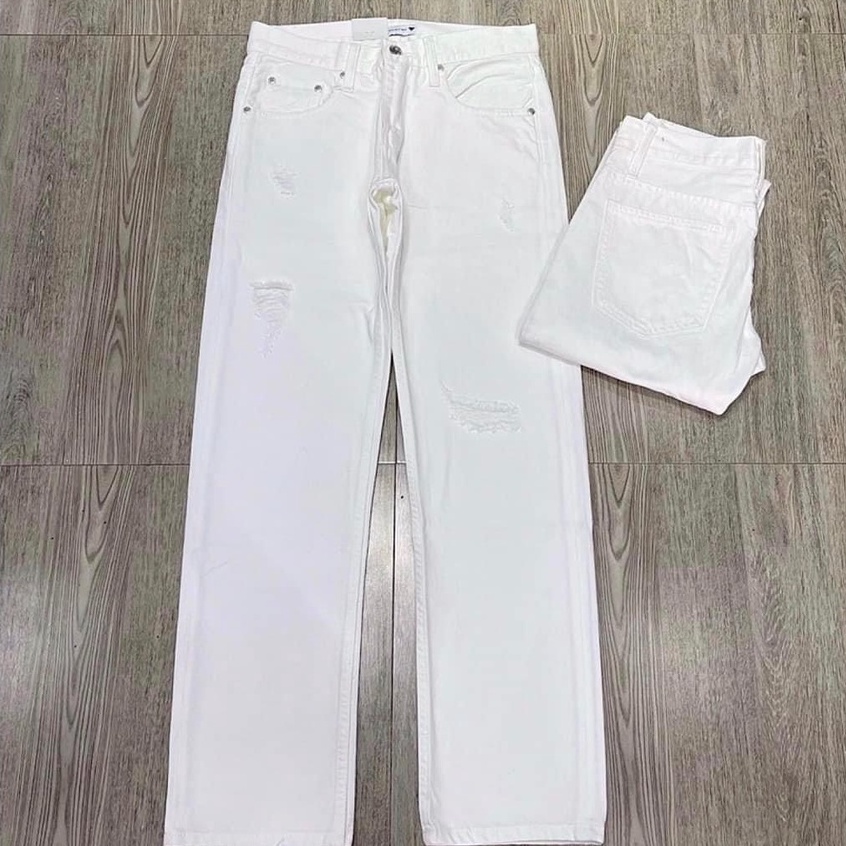 Quần Jean Nam Ống Xuông Trắng Rách,Chất Liệu Vải Cotton Thô Sang Trọng ...