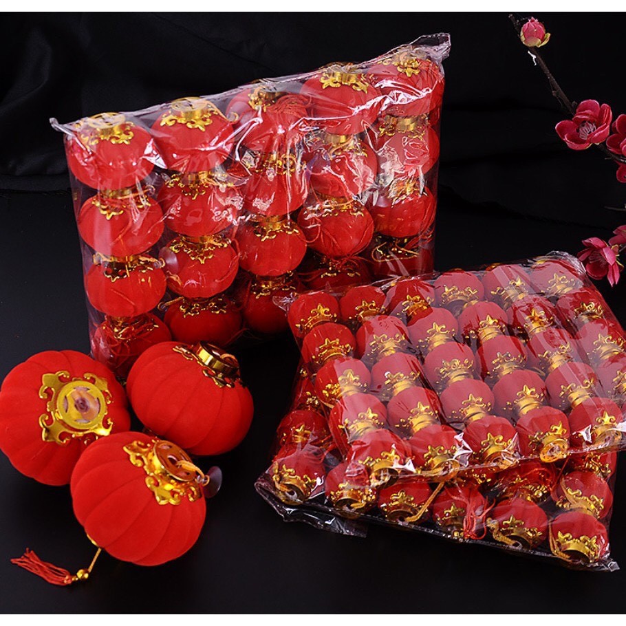 Combo 5 chiếc Đèn lồng nhỏ xinh bọc nhung trang trí Tết- Quả cầu trang trí cây đào cây quất