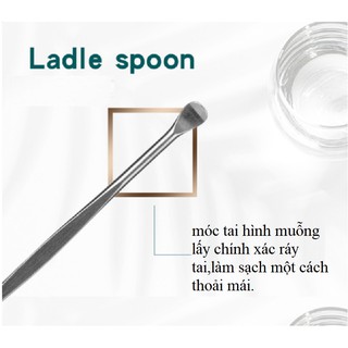 Bộ Dụng Cụ Ngoáy Tai Inox 5 CÂY -Bộ Lấy Ráy Tai Thép Không Rỉ 6 Món-Bộ Mát Xa Tai