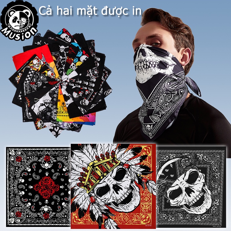 Khăn bandana hình đầu lâu phong cách cá tính 100% cotton kích thước 55cm X 55cm