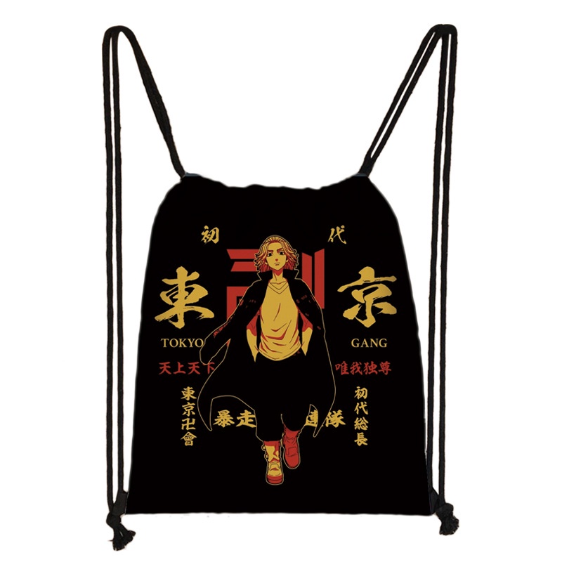 GC2 Tokyo Revengers Polyester Dây Rút Túi Ba Lô Tiện Lợi Dung Tích Lớn Túi Mua Sắm Manjiro Ken Ryuguji Mi