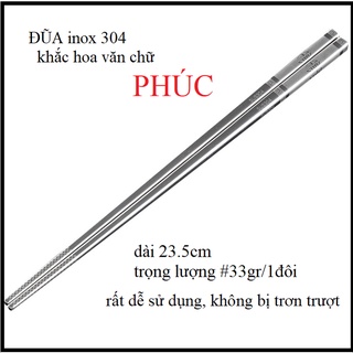 Bộ 10 Đôi Đũa Inox 304 PHÚC LÀNH - Chống Trượt, Khắc Laser Hiện Đại