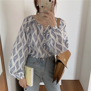 Áo sơ mi dài tay in hình nữ phong cách Hàn Quốc