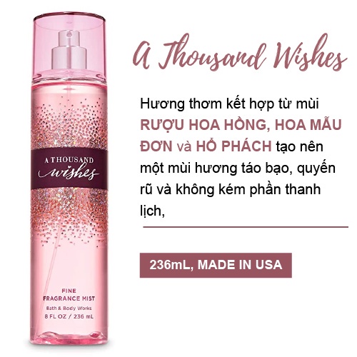 body mist A thousand wishes 236ml Xịt Thơm toàn thân Hương Thơm ngọt ngào, Cá Tính