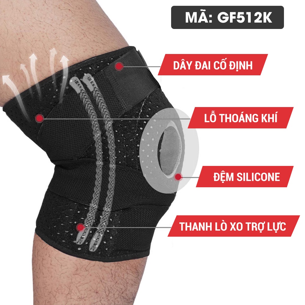 Bó gối thể thao, đai bảo vệ đầu gối GoodFit điều chỉnh dễ dàng, hỗ trợ tập luyện thể dục thể thao