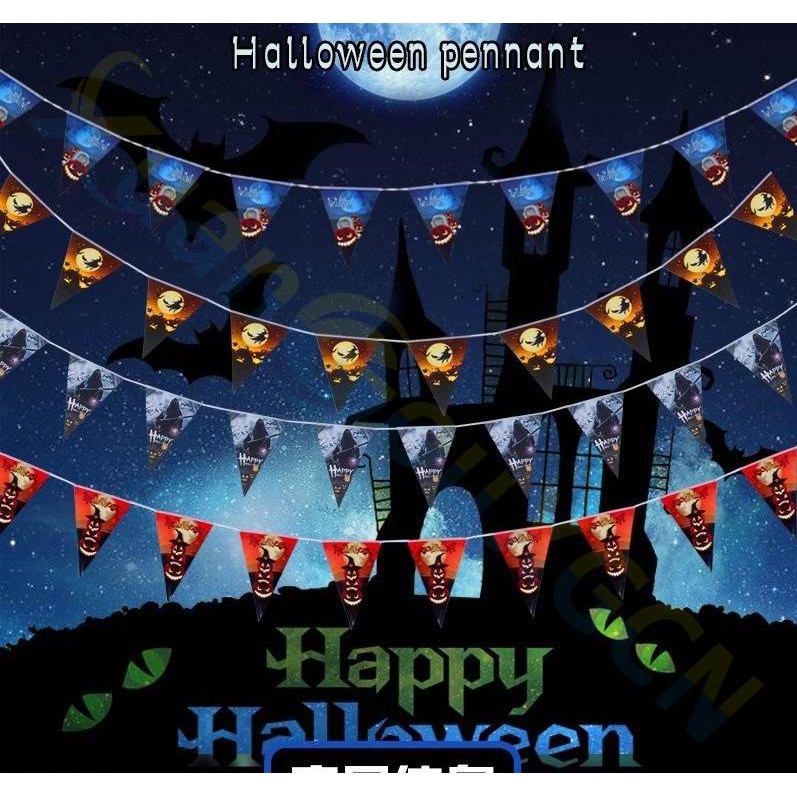 Dây treo trang trí lễ hội Halloween dây cờ tam giác dài 3m