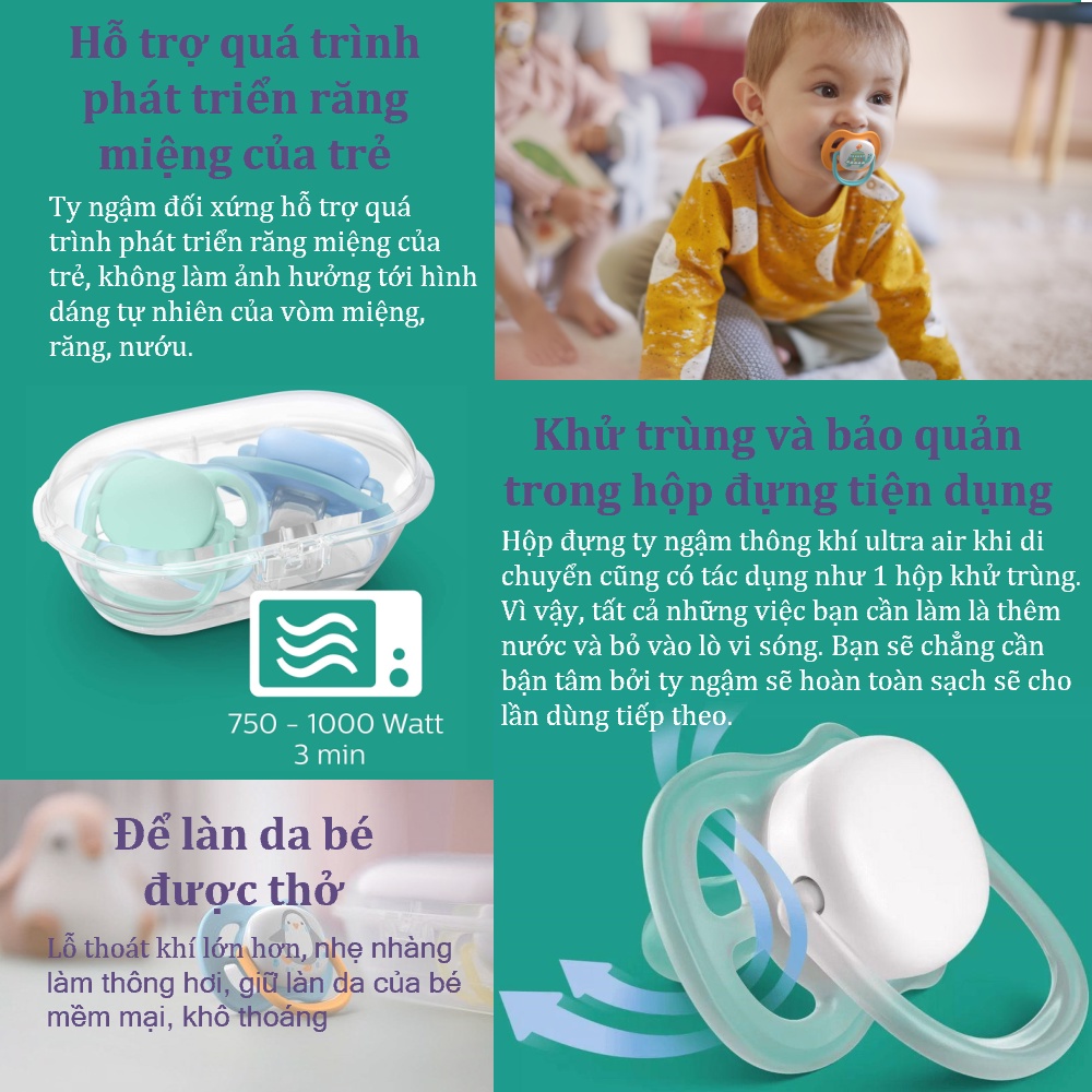 Mô tả Philips Avent núm ty ngậm thông khí 6-18 tháng, vỉ đôi SCF080/07 SCF080/08 - 3