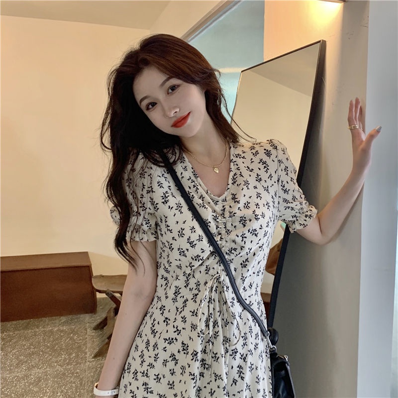 Đầm Hoa Cổ Chữ v Dáng Dài Size Lớn Thời Trang Pháp Thanh Lịch Cho Nữ