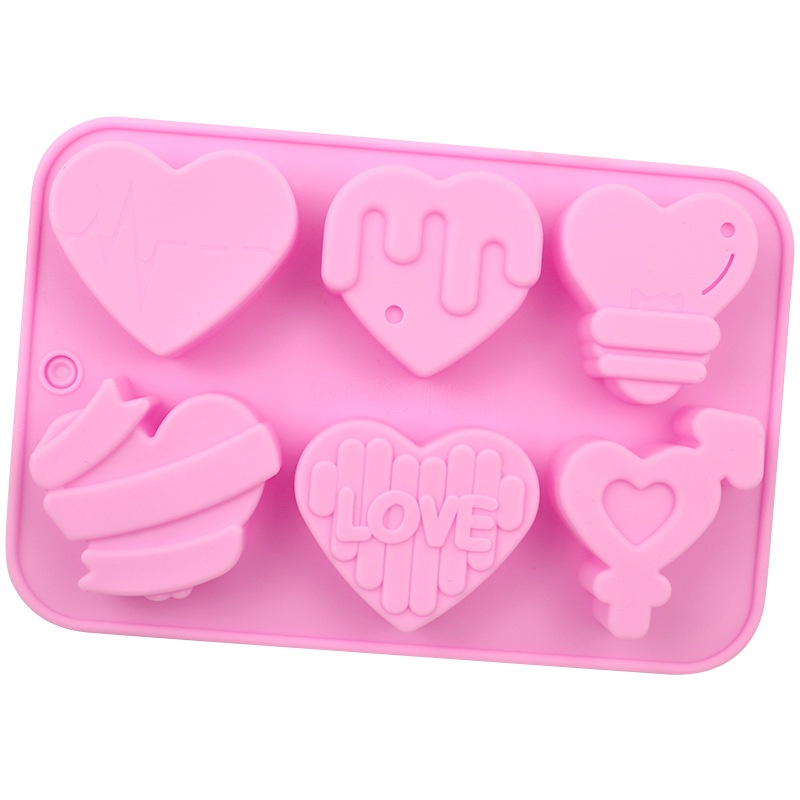 Khuôn silicone 6 Ngăn Tạo Hình Trái Tim Trang Trí Bánh DIY