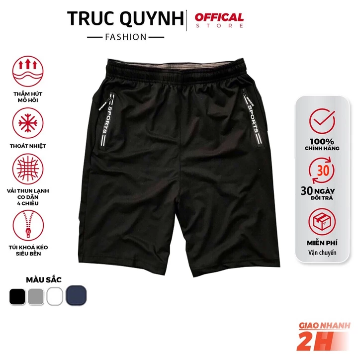 Quần đùi thể thao nam chất vải thun lạnh có 2 túi khóa kéo vải cực kỳ dày dặn và co giãn 4 chiều-QSTT012
