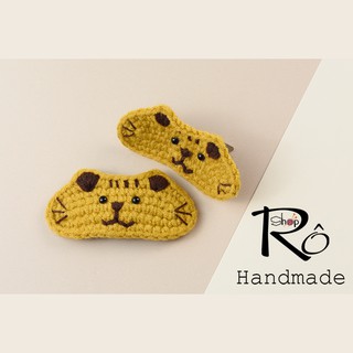 Kẹp tóc mái cute hình chú mèo đi hia cho nữ và bé gái 5cm |Cặp tóc bằng len xinh |Shop Rô Handmade