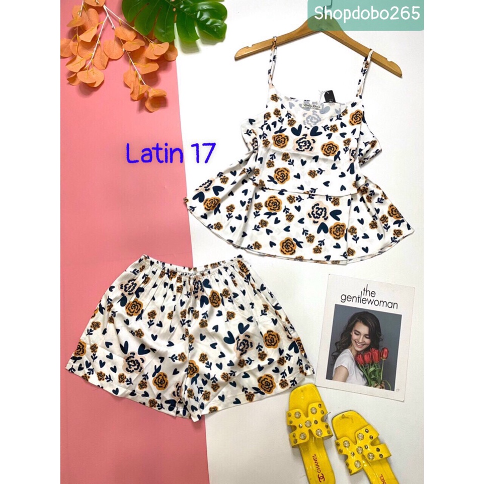 Đồ bộ nữ,đồ ngủ mặc nhà nữ đùi tầng vải latin cao cấp BN 46 họa tiết dễ thương size 45-57kg