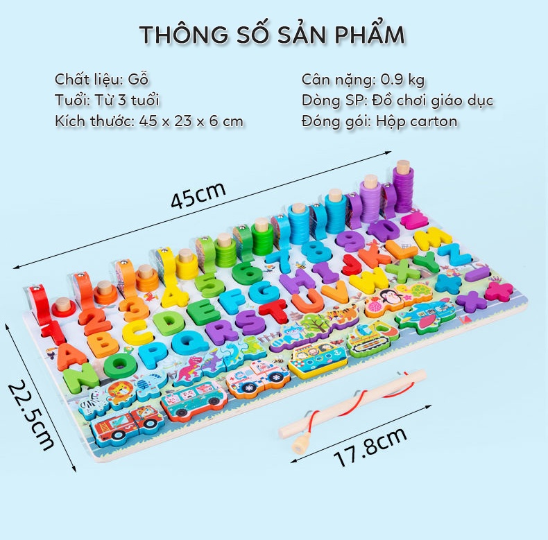 Mô tả Đồ chơi bảng chữ cái thông minh S-kids, bộ trò chơi câu cá và ghép số học bằng gỗ cho bé. - 2