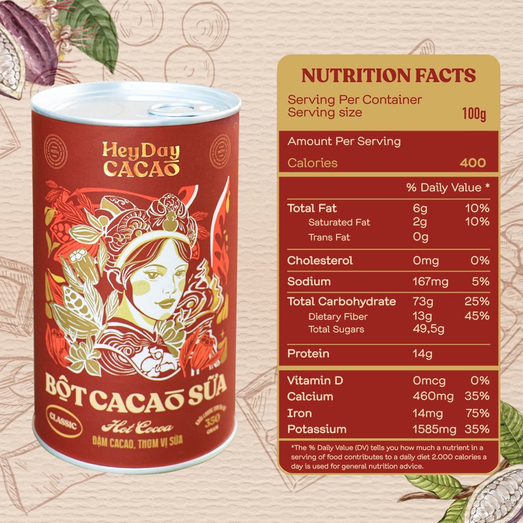 Ảnh Lon 350g - Bột cacao sữa Classic - Đậm cacao, thơm vị sữa – Heyday Cacao 3