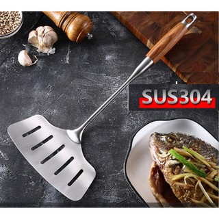 Xẻng chiên cá chất liệu inox 304 tay cầm bọc gỗ chống nóng, dùng lật cá- bít tết