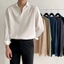 Sơ mi nam nữ cổ V vải lụa, Áo sơ mi form rộng Unisex nam nữ tay dài Hàn Quốc