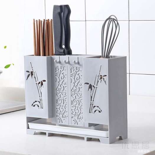 Ống đựng đũa muỗng 3 ngăn bằng nhựa (tre)