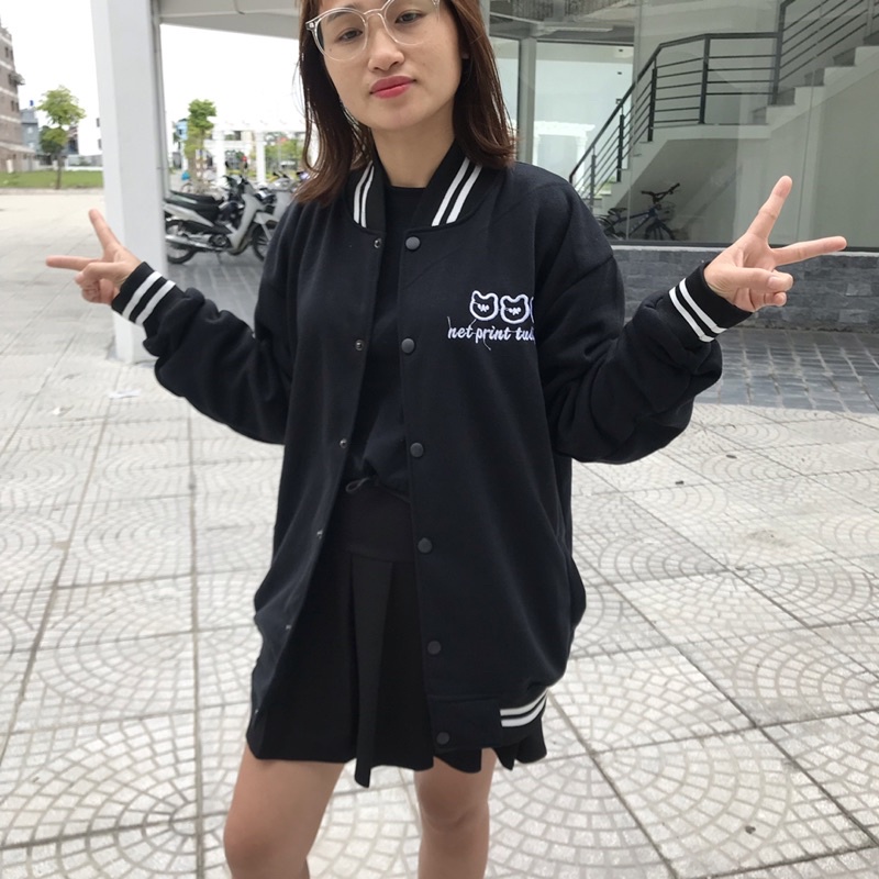 Áo khoác cardigan nam nữ hình thêu 3 tai gấu chất nỉ mềm mịn from unisex oversize đến 68kg phong cách Hàn Quốc AT 901