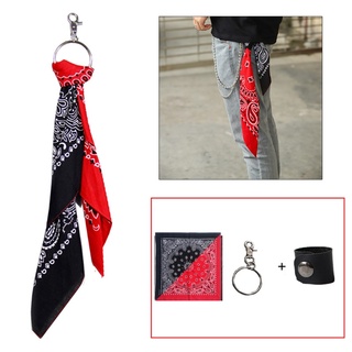 Hip Hop Contrast Color Paisley Biker Bandana with Waist Wallet Chain Pants Belt