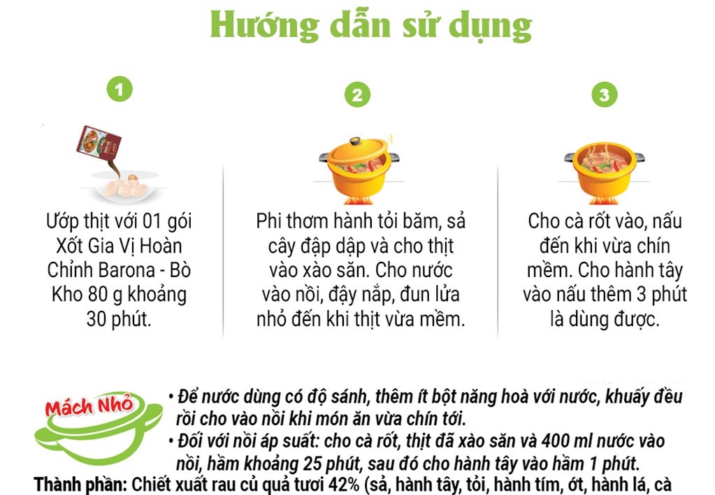 Mô tả Gia Vị Bò Kho Barona 80g ướp ngon chuẩn vị không cần nêm nếm - 3