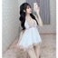 Đầm ngủ nữ vải satin, dáng xòe phối ren, tròng cổ, có mút ngực, mặc kèm quần trong kín đáo, có thắt dây ở phần ngực