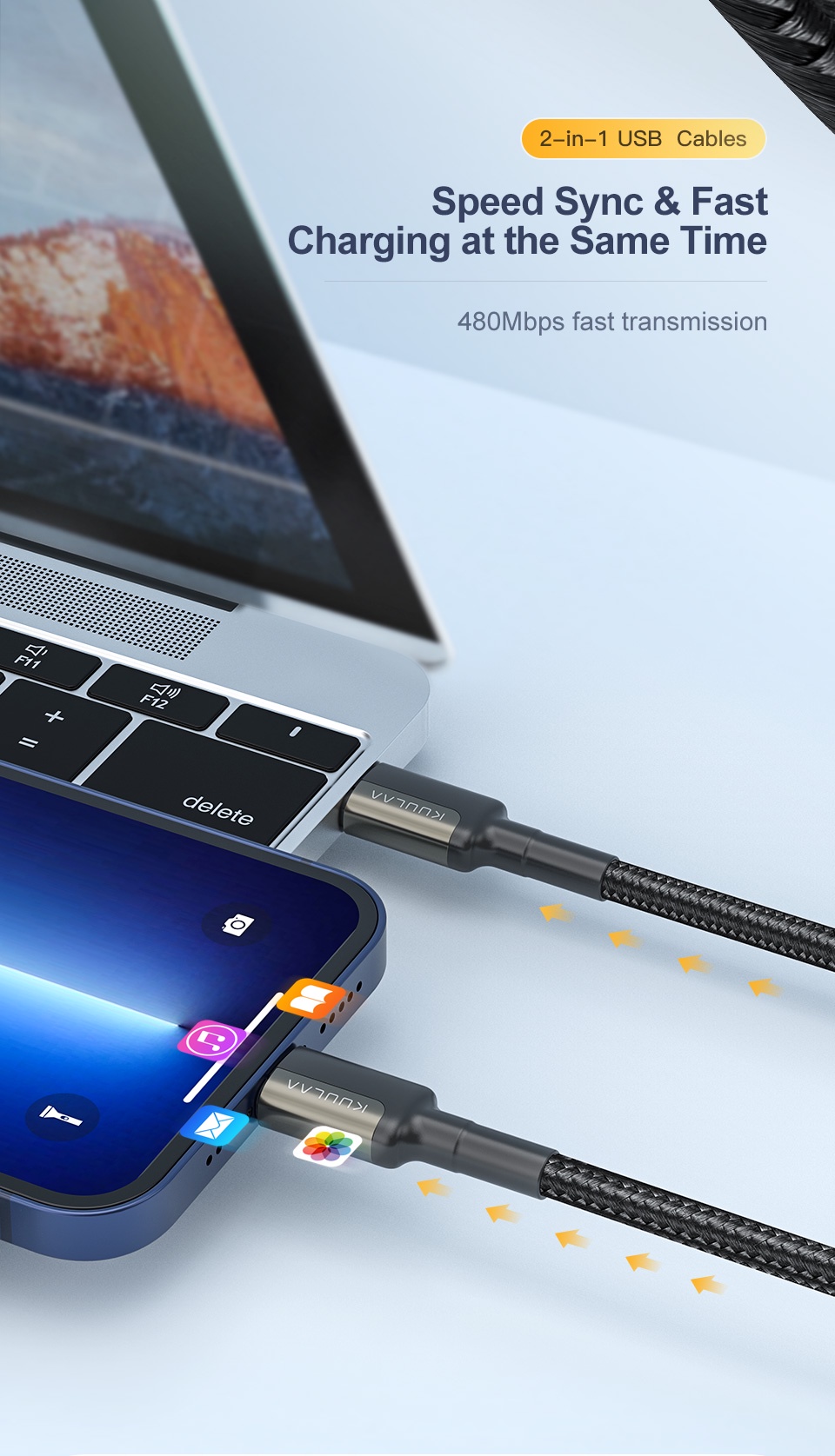 Mô tả Cáp sạc nhanh 
KUULAA cổng USB c sang lightning thích hợp cho Iphone 12 mini pro max 11 8 7 PD 20w 30w - 7