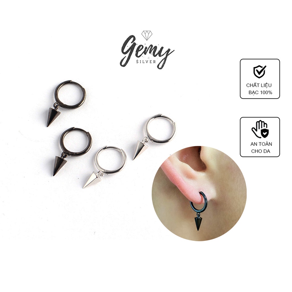 Khuyên tai nam tròn bạc 925 hình mũi đinh nhỏ 2 màu bạc đen thiết kế đơn giản, cá tính unisex(1 chiếc)| GEMY SILVER KN23