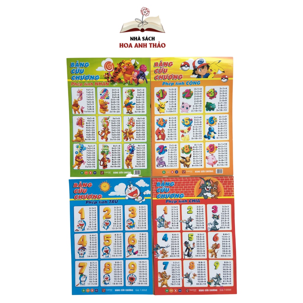 Ảnh Sách - Bảng Cửu Chương Phép Tính Cộng Trừ Nhân Chia Dành Cho Học Sinh Tiểu học, Bảng In 2 mặt 3