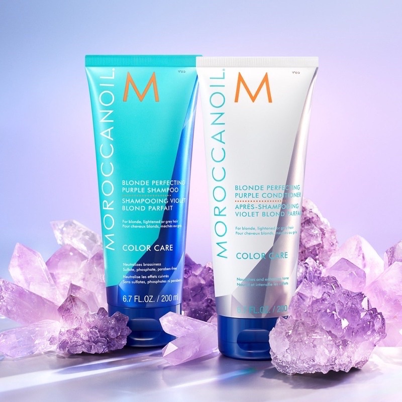 Dầu gội xả ánh tím khử sắc tố vàng Moroccanoil Blonde Perfecting Purple Shampoo 200ml x2 | Shopee Việt Nam