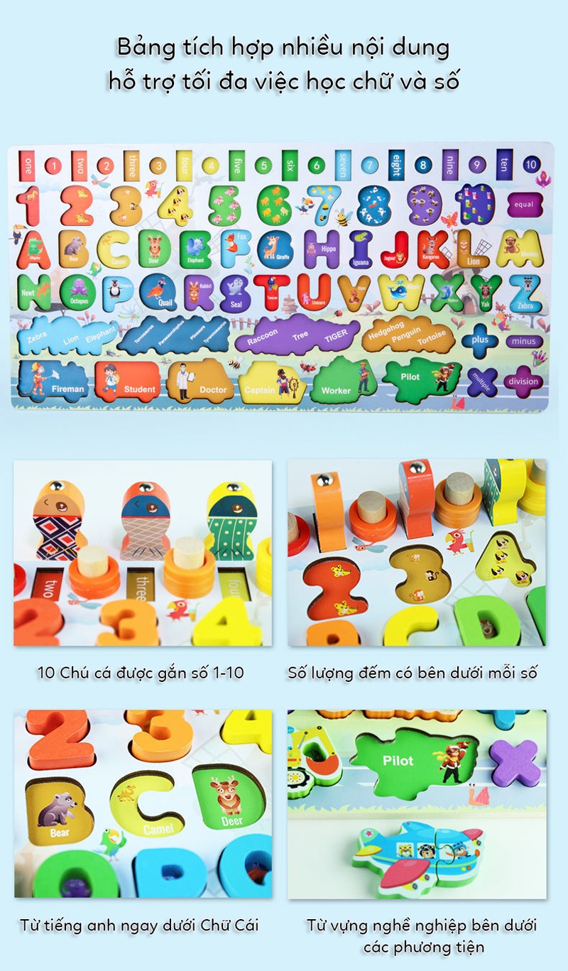 Mô tả Đồ chơi bảng chữ cái thông minh S-kids, bộ trò chơi câu cá và ghép số học bằng gỗ cho bé. - 3