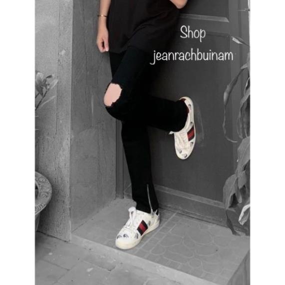 [ MẪU MỚI ] Quần jean nam, quân nam ống khóa chân dáng slim fit ống ôm côn, quần jean đen rách gối to co giãn có zipper