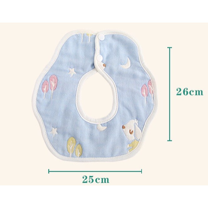 Yếm xô tròn sợi tre 6 lớp xoay 360 độ có cúc bấm dày dặn siêu thấm hút dành cho bé mesocshop