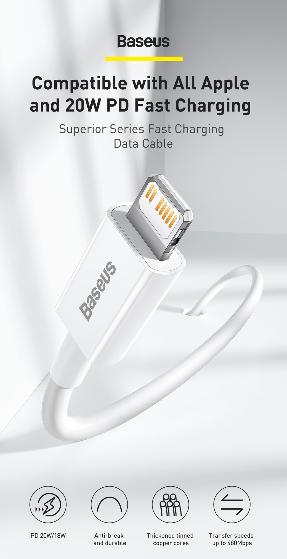 Mô tả Cáp sạc nhanh Baseus PD 20W Cáp C-L tương thích cho cáp USB sạc nhanh 12-14 - 1