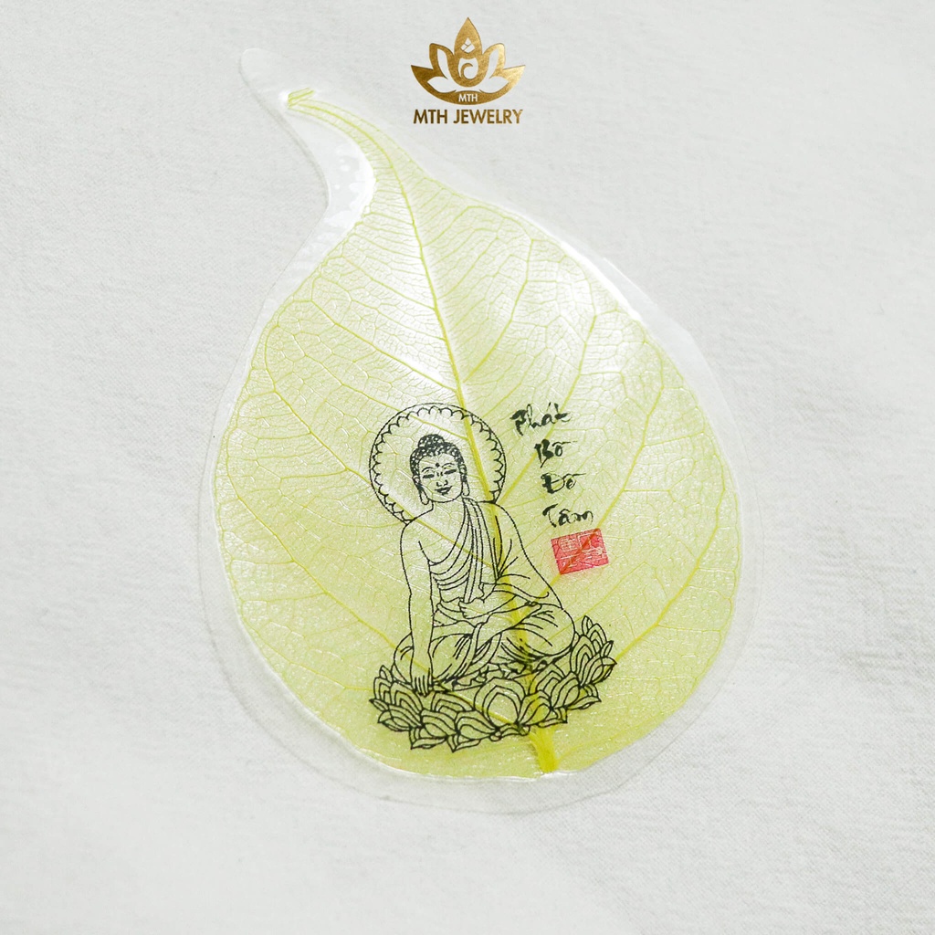 Ảnh Lá Bồ Đề Lá In/Khắc Hình Phật Màu Vàng - Phụ Kiện Để Bóp/Ví, Ốp Sau Điện Thoại | MTH JEWELRY 1