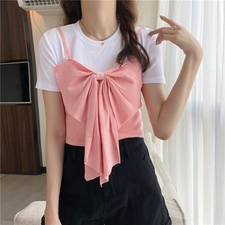 Áo Hai Dây Dáng Ngắn Thắt Nơ Phong Cách Hàn Quốc Thời Trang Mùa Hè Hàng Mới Dành Cho Bạn Nữ